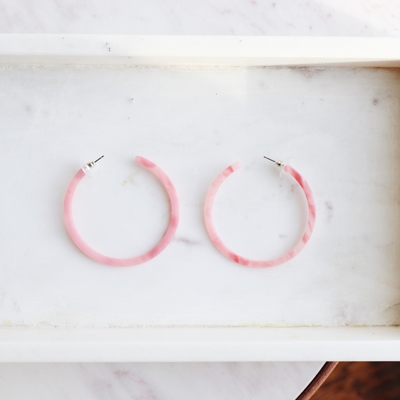 Pink Marble Hoop Earrings - Picture 2 of 2